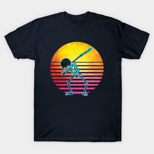 Neon Dabbing Skeleton Retro 1980s T-Shirt by GWENT